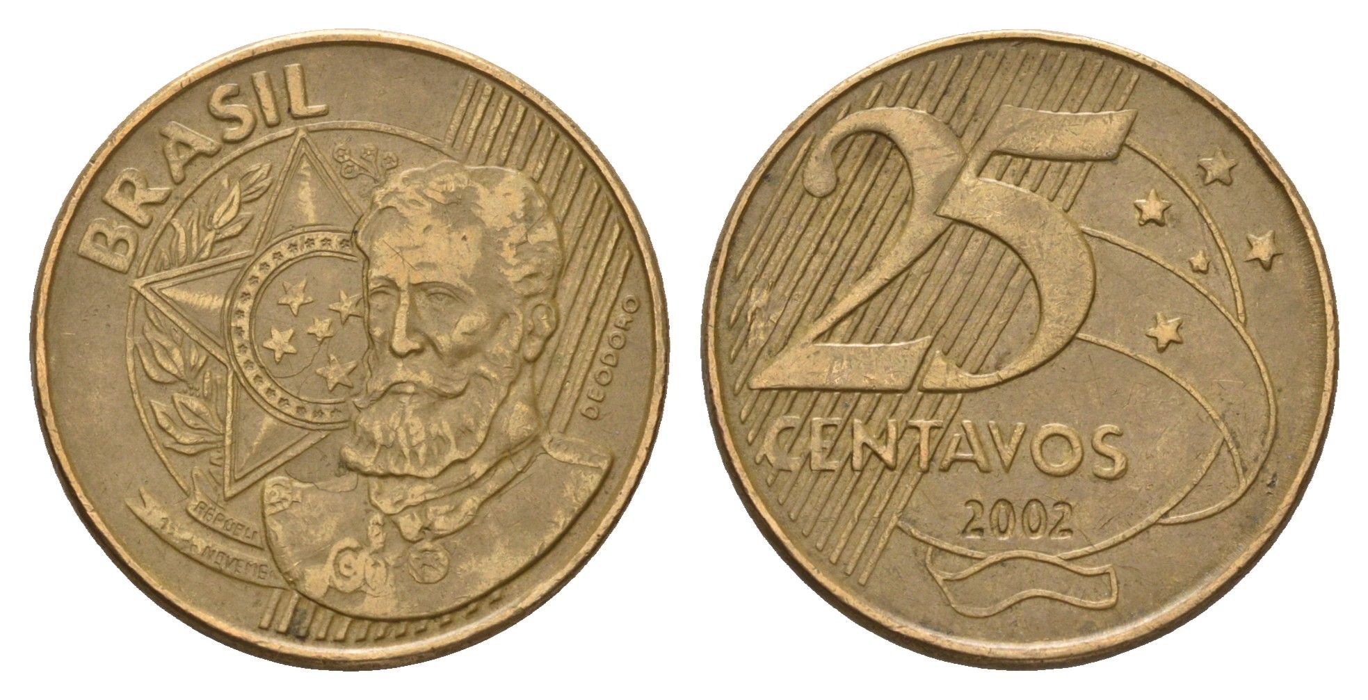 Бразилия 25 сентаво 2002 KM 650 сталь плакированная латунью 4688-145