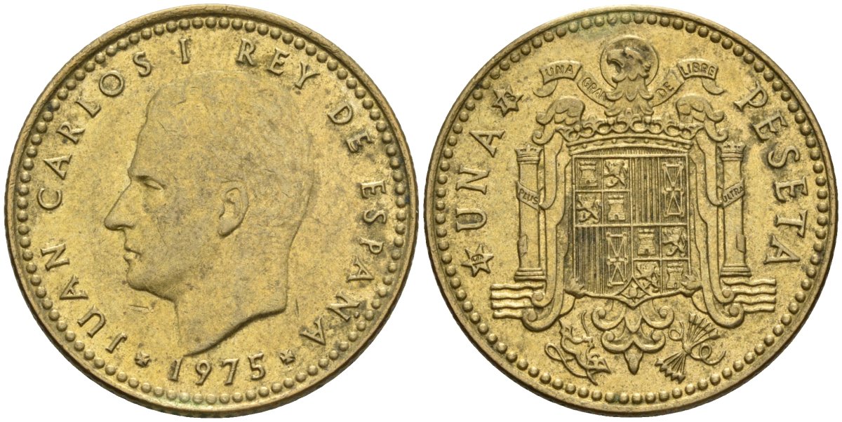 Испания 1 песета 1975 (78) Хуан Карлос I (1975-2014) KM 806 алюминиевая бронза 4604-437