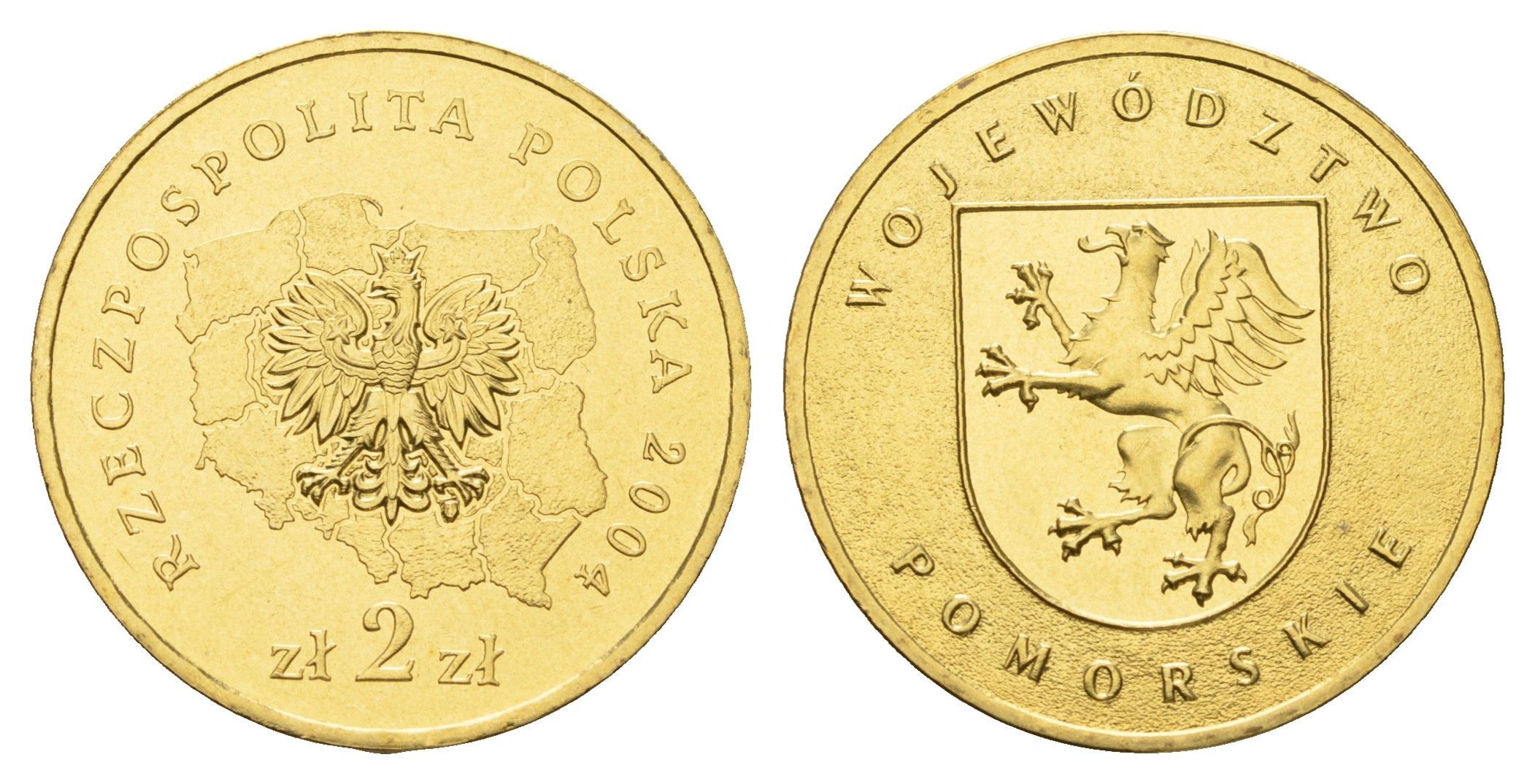 Польша 2 злотых 2004 MW, серия польские воеводства, Поморское воеводство KM 492 нордик UNC 4676-111