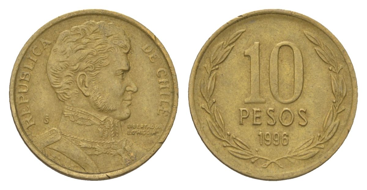 Чили 10 песо 1996 So KM 228 никель латунь 4627-766