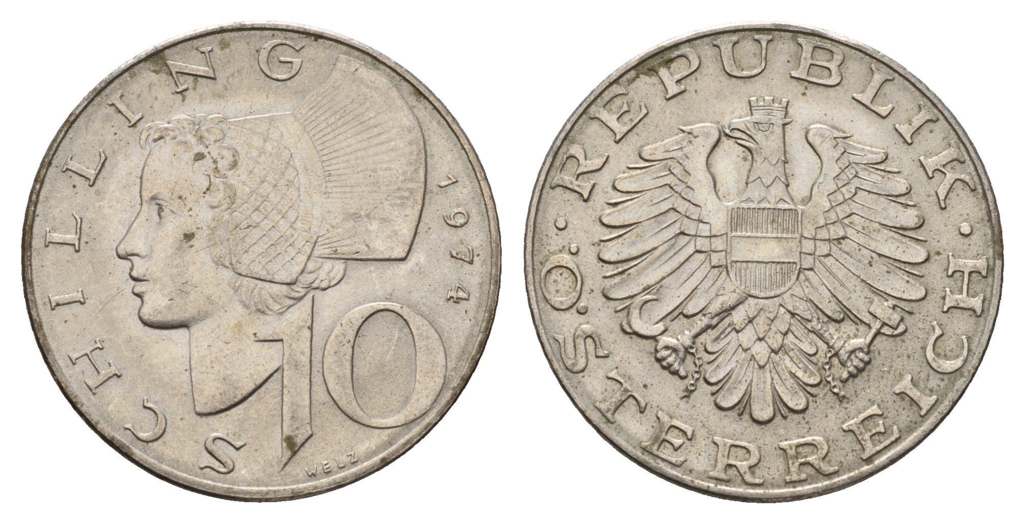 Австрия 10 шиллингов 1974 KM 2918 медно-никель 190-613