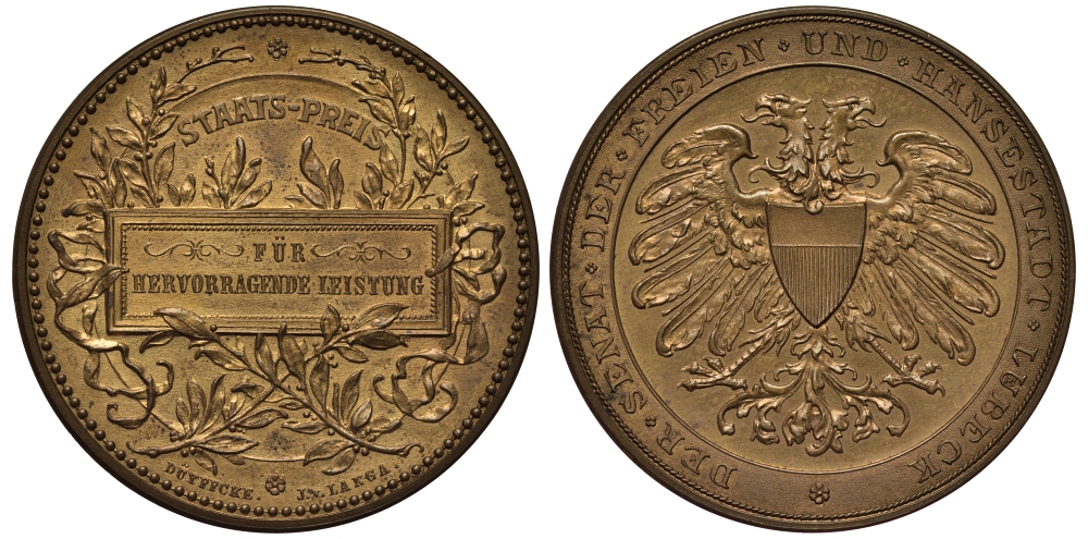 Любек медаль XX век за усердие, 42 мм, 33,7 гр  бронза    1072-9-13