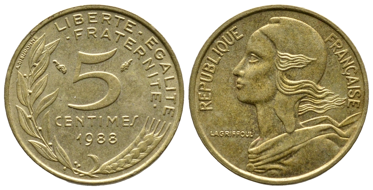 ФРАНЦИЯ 5 САНТИМОВ 1988 ТИП MARIANNE KM 933 медь алюминий никель 93-1327