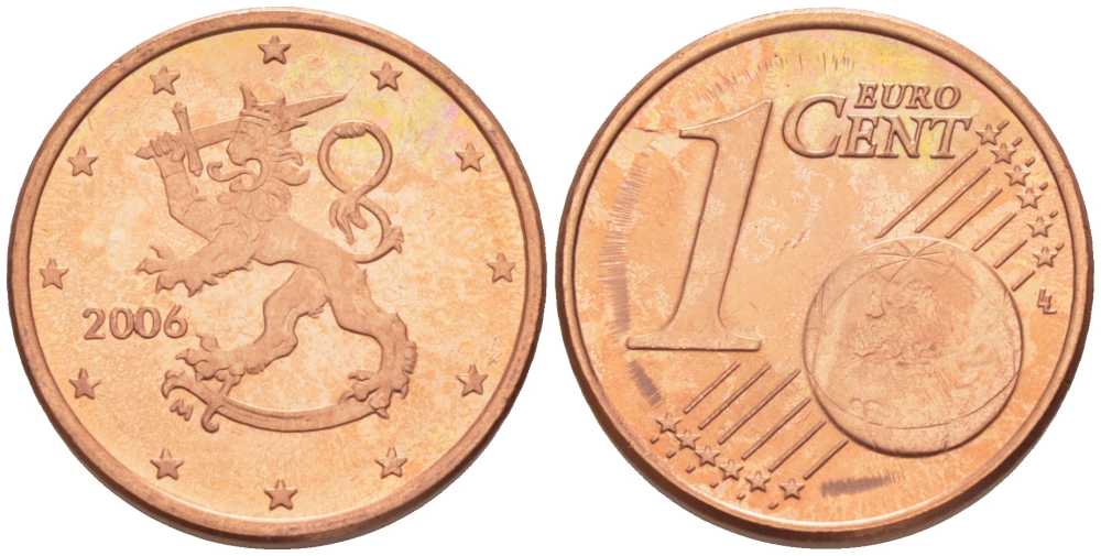 ФИНЛЯНДИЯ 1 ЕВРОЦЕНТ 2006 M KM 98 сталь плакированная медью UNC 214-312