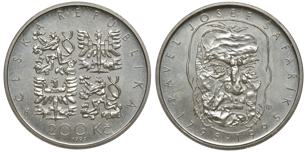 ЧЕХИЯ 200 КРОН 1995 200 ЛЕТ ПАВЕЛ ЙОЗЕФ САФАРИК KM 16 серебро UNC 1527-1334