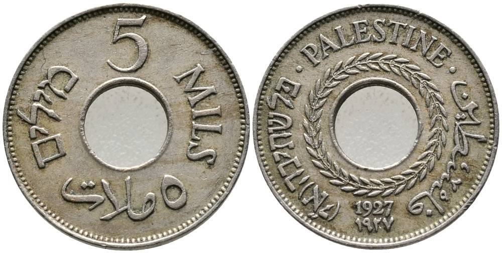Израиль, Палестина 5 милсов 1927 Британская администрация KM 3 медно-никель 4551-1017