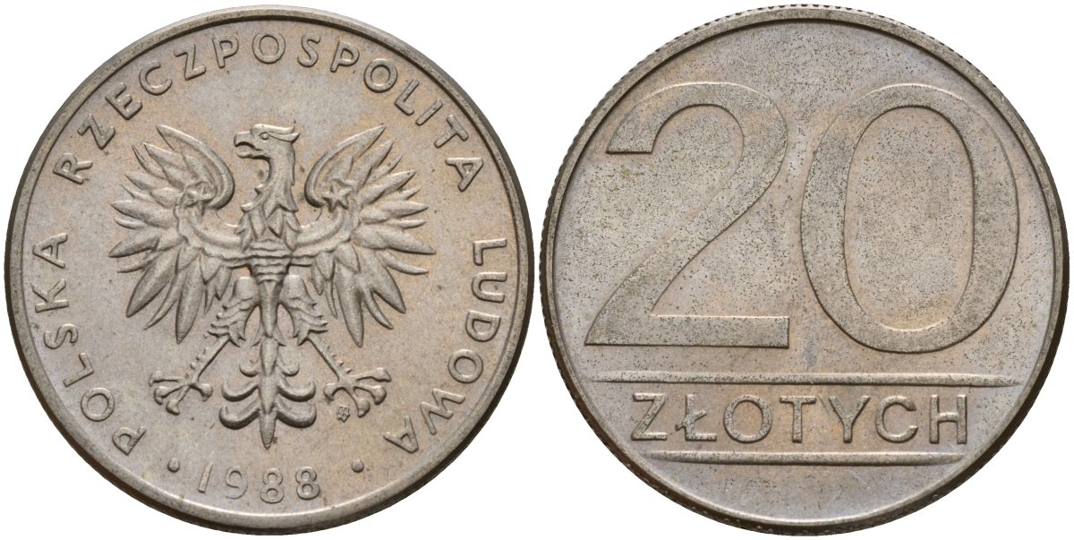 Польша 20 злотых 1988 MW Y 153.1 медно-никель 4187-732