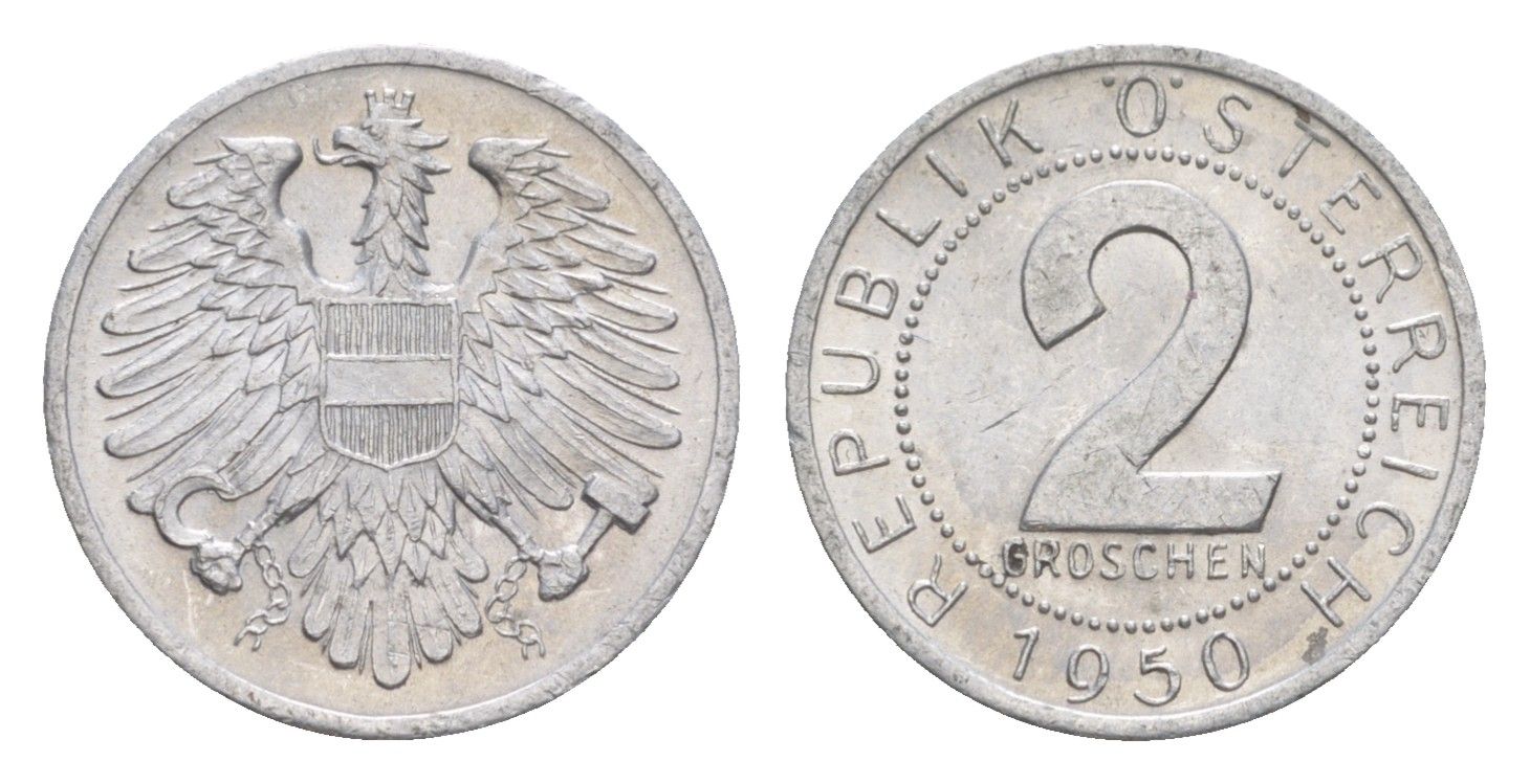 Австрия 2 гроша 1950 KM 2876 алюминий aUNC 4564-558
