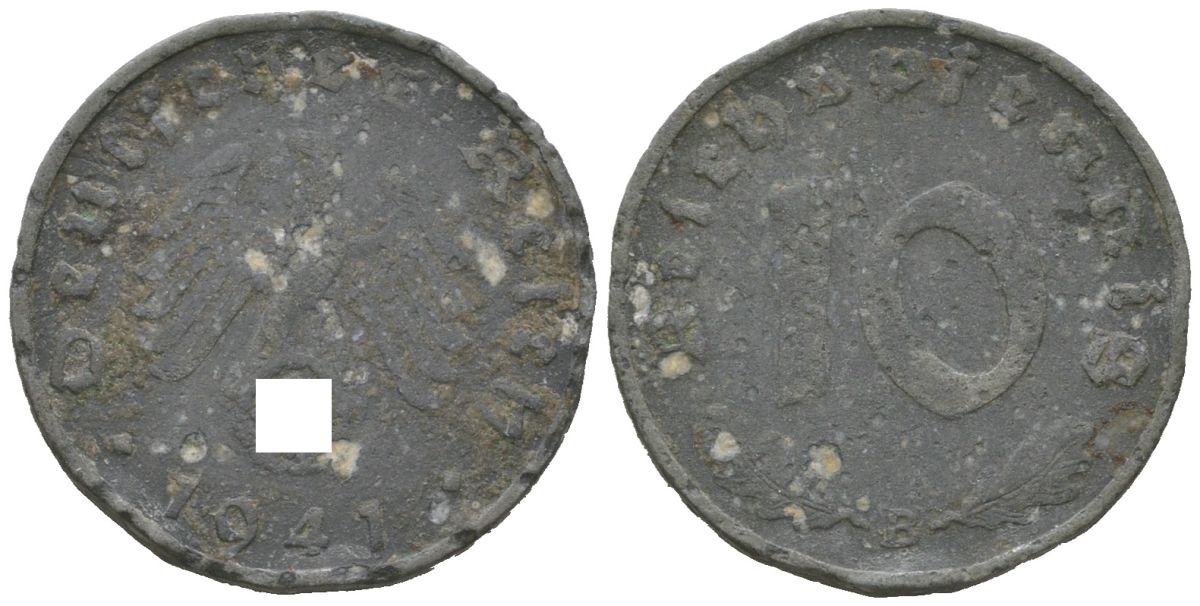 Германия 10 рейхспфеннигов 1941 B KM 101, J. 371 цинк 4613-125