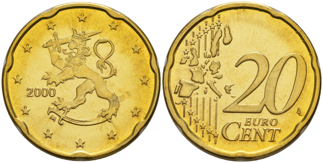 Финляндия 20 евроцентов 2000 из ролла KM 102 нордик UNC M12-16