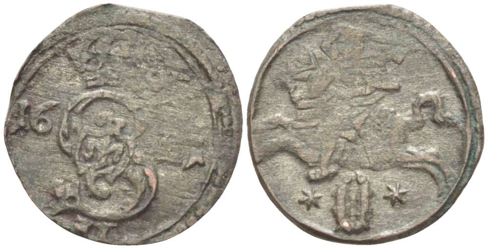 Великое княжество Литовское 2 денария 1621 Сигизмунд III (1587-1632), вес 0,55 гр. KM 15.3 серебро 1517-122