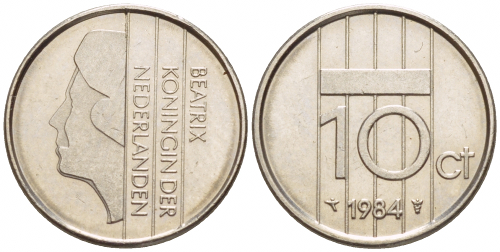 НИДЕРЛАНДЫ 10 ЦЕНТОВ 1984 БЕАТРИКС KM 203 никель 4547-925