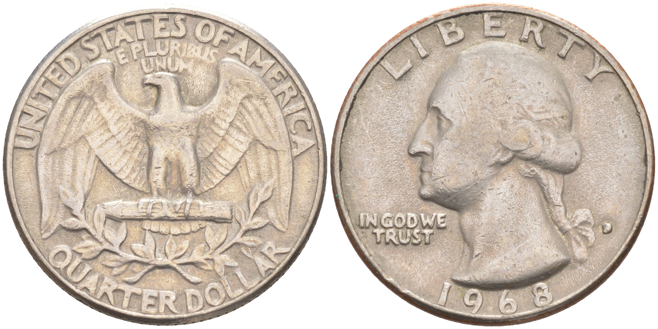 США 25 центов (квотер) 1968 Вашингтон KM 164a медь плакированная медно-никелем 80-354