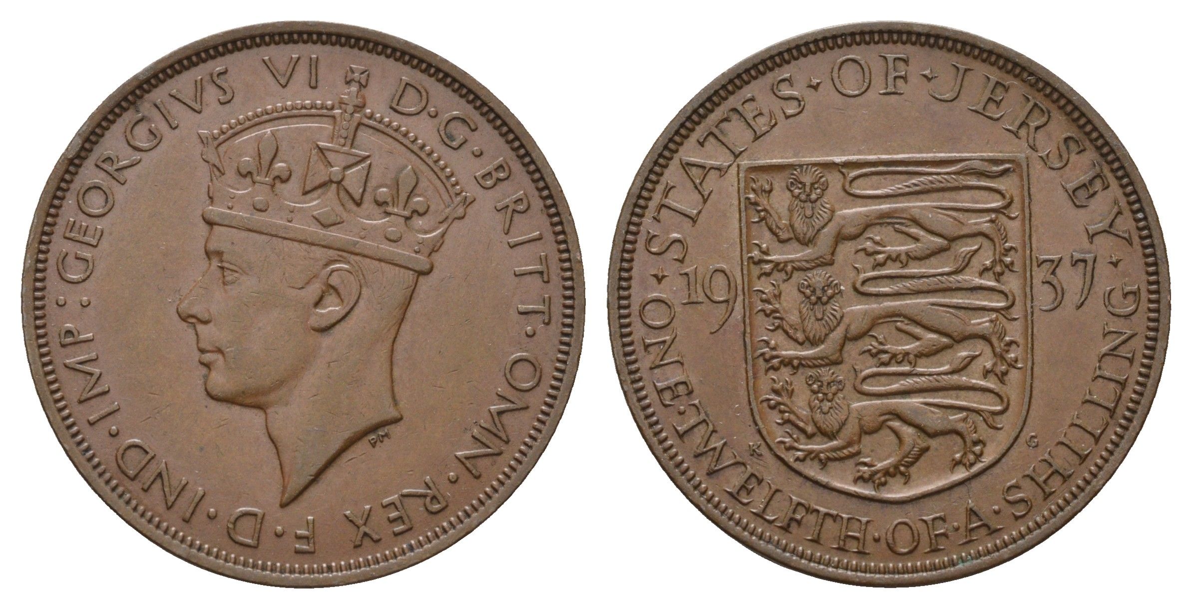Джерси 1/12 шиллинга 1937 Георг VI (1936-1952) KM 18 бронза 4607-723