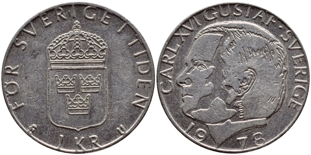 Швеция 1 крона 1978 Карл XVI Густав (1973- ) KM 852 медь плакированная медно-никелем 56-344
