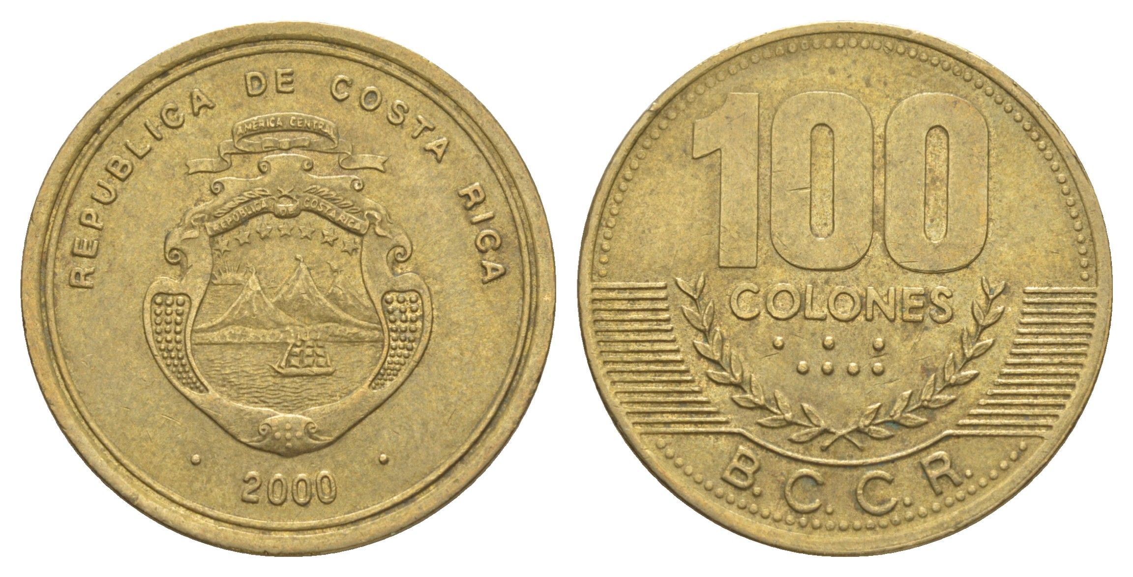 Коста-Рика 100 колонов 2000 KM 240 алюминиевая бронза 4631-823