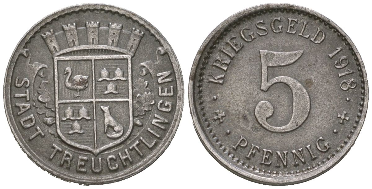 Тройхтлинген (Бавария) 5 пфеннигов 1918 Funck 547.1, Men18 31466.1 железо 4380-121