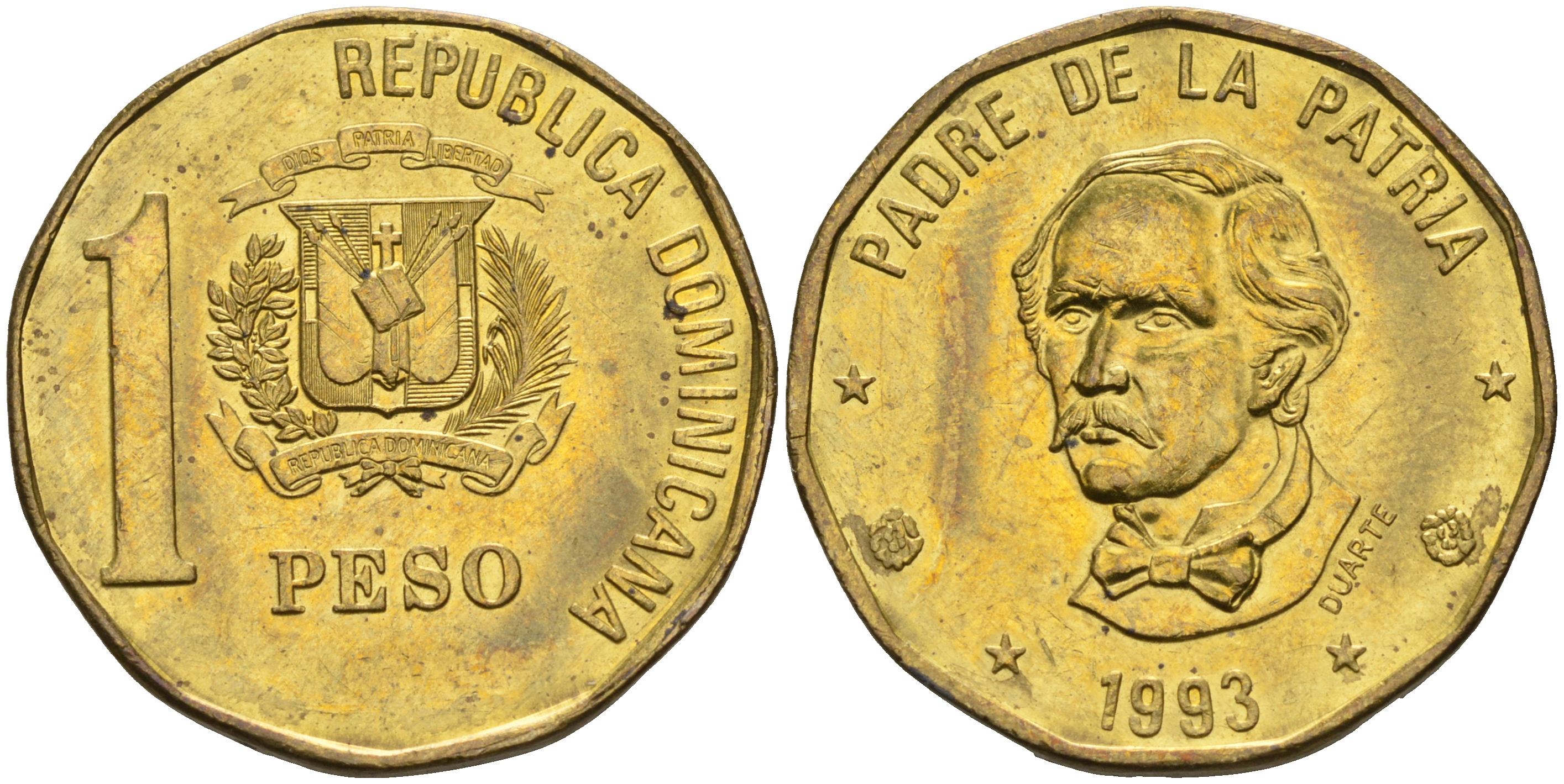 Доминиканская республика 1 песо 1993 Хуан Пабло Дуарте KM 80.2 медь цинк  UNC  4595-711