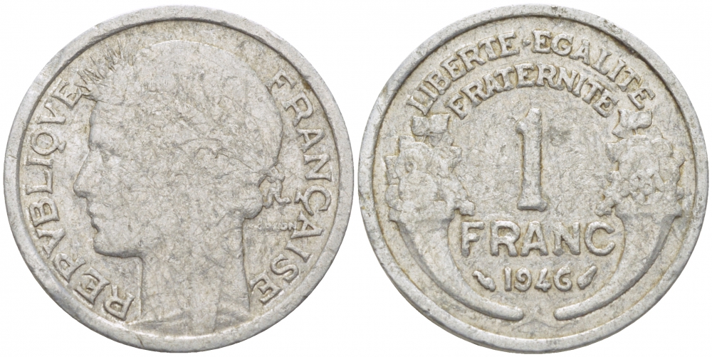 ФРАНЦИЯ 1 ФРАНК 1946 KM 885а.1 алюминий 4402-915