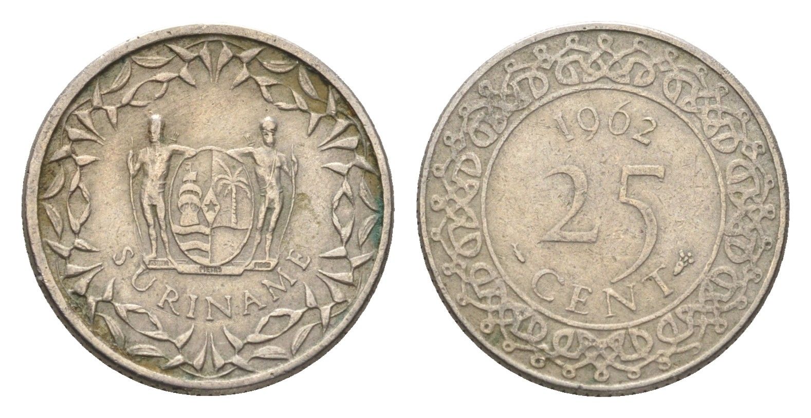 Суринам 25 центов 1962 KM 14 медно-никель 4664-363