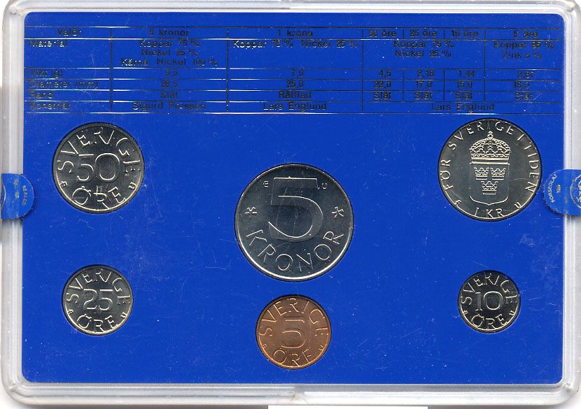 Швеция набор монетного двора из 6 монет 1983 в пластике, Карл XVI Густав (1973- ) KM MS27 UNC 5-4-2-62