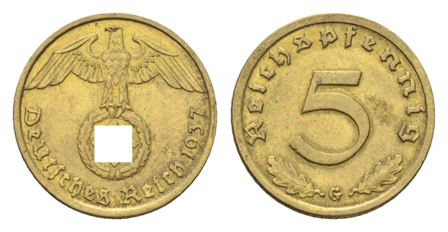Германия 5 рейхспфеннигов 1937 G KM 91, J. 363 алюминиевая бронза 4659-911