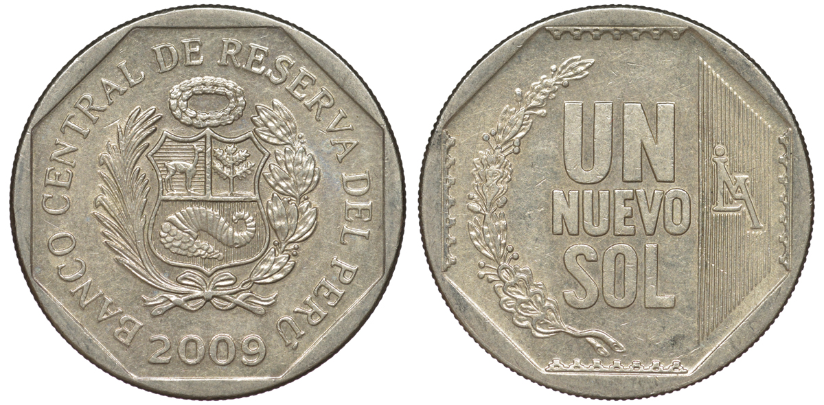 Перу 1 новый соль 2009 KM 308.4 медно-никель 4605-146