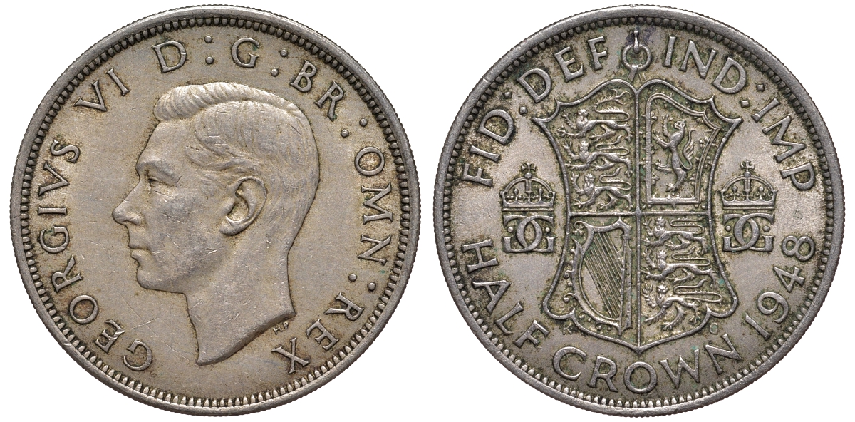 Великобритания 1/2 кроны 1948 Георг VI (1936-1952) KM 866, Spink 4101 медно-никель    1530-1321