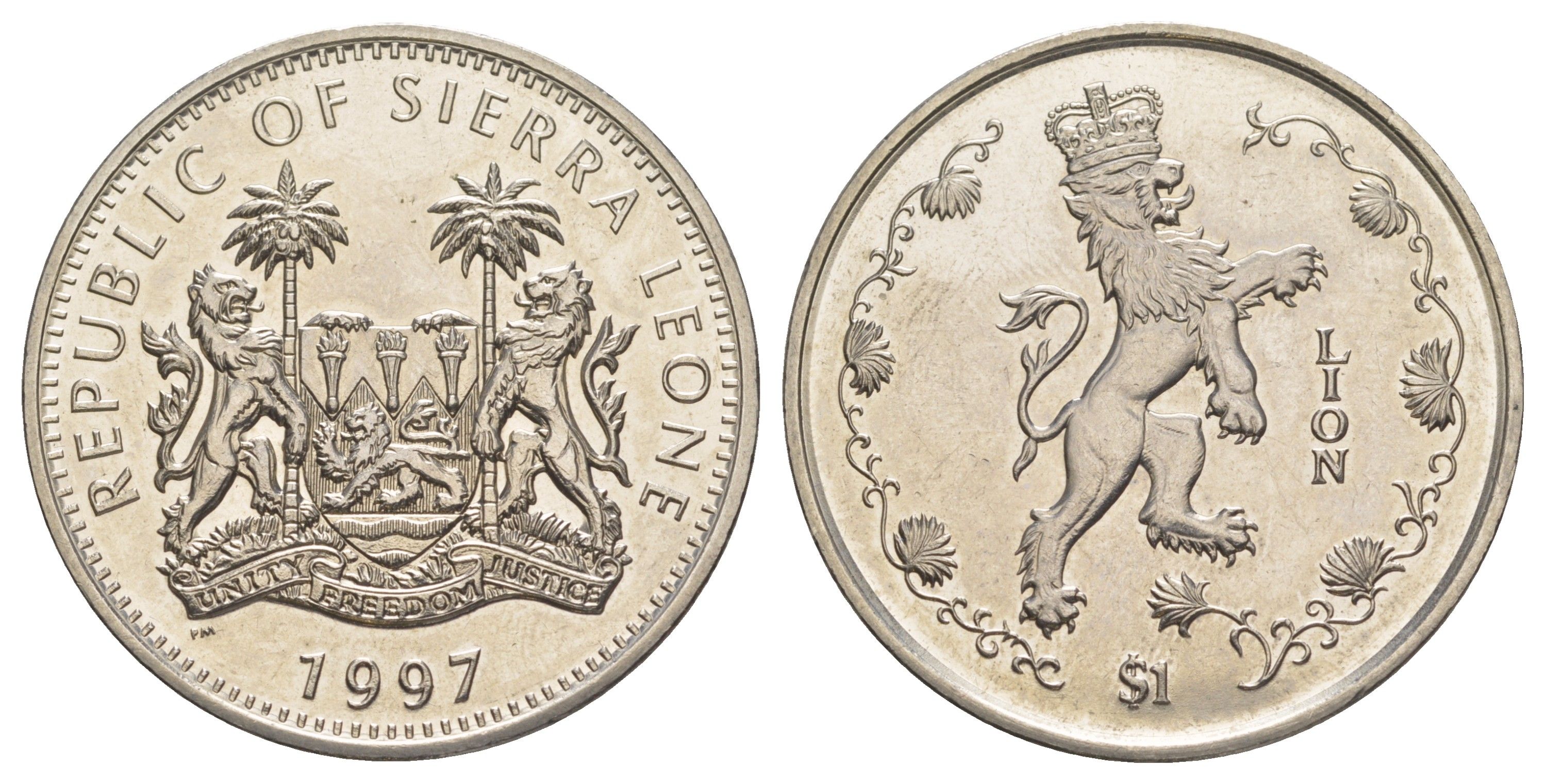Сьерра-Леоне 1 доллар 1997 Лев KM 47 медно-никель BU 1082-6-11