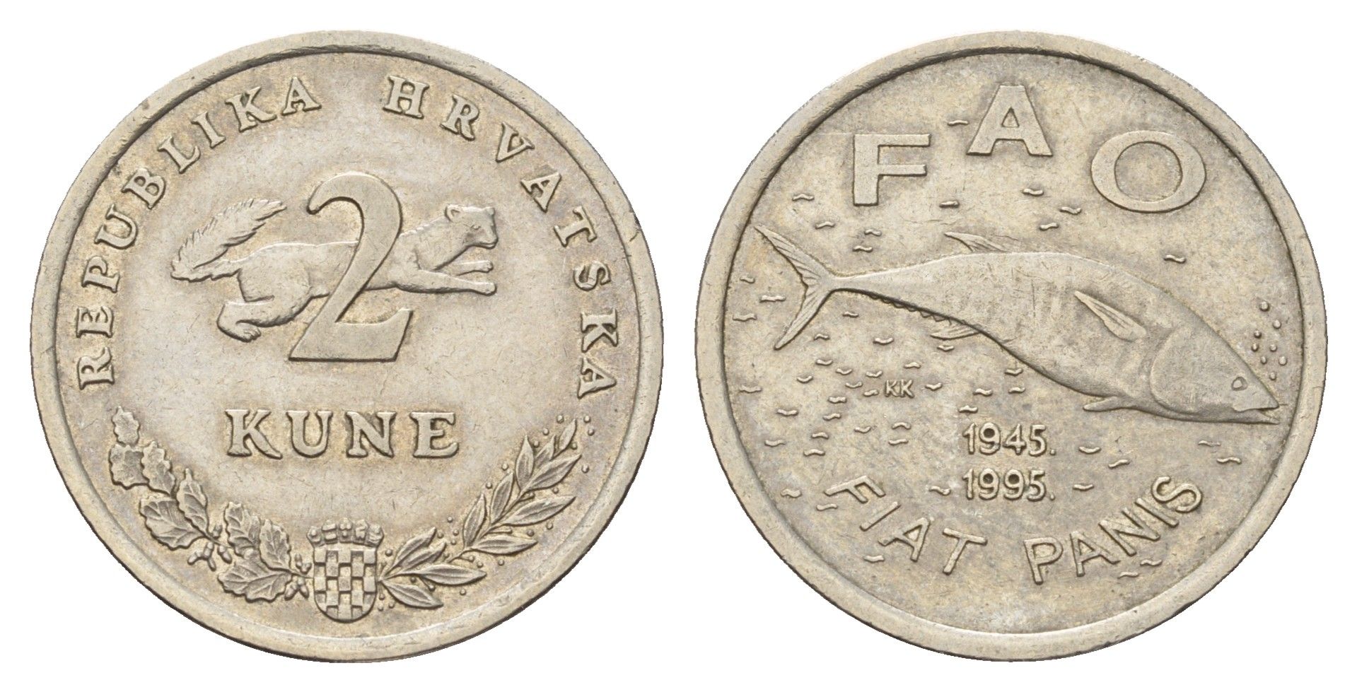 Хорватия 2 куны 1995 50 лет ФАО KM 22 медно-никель 3459-937