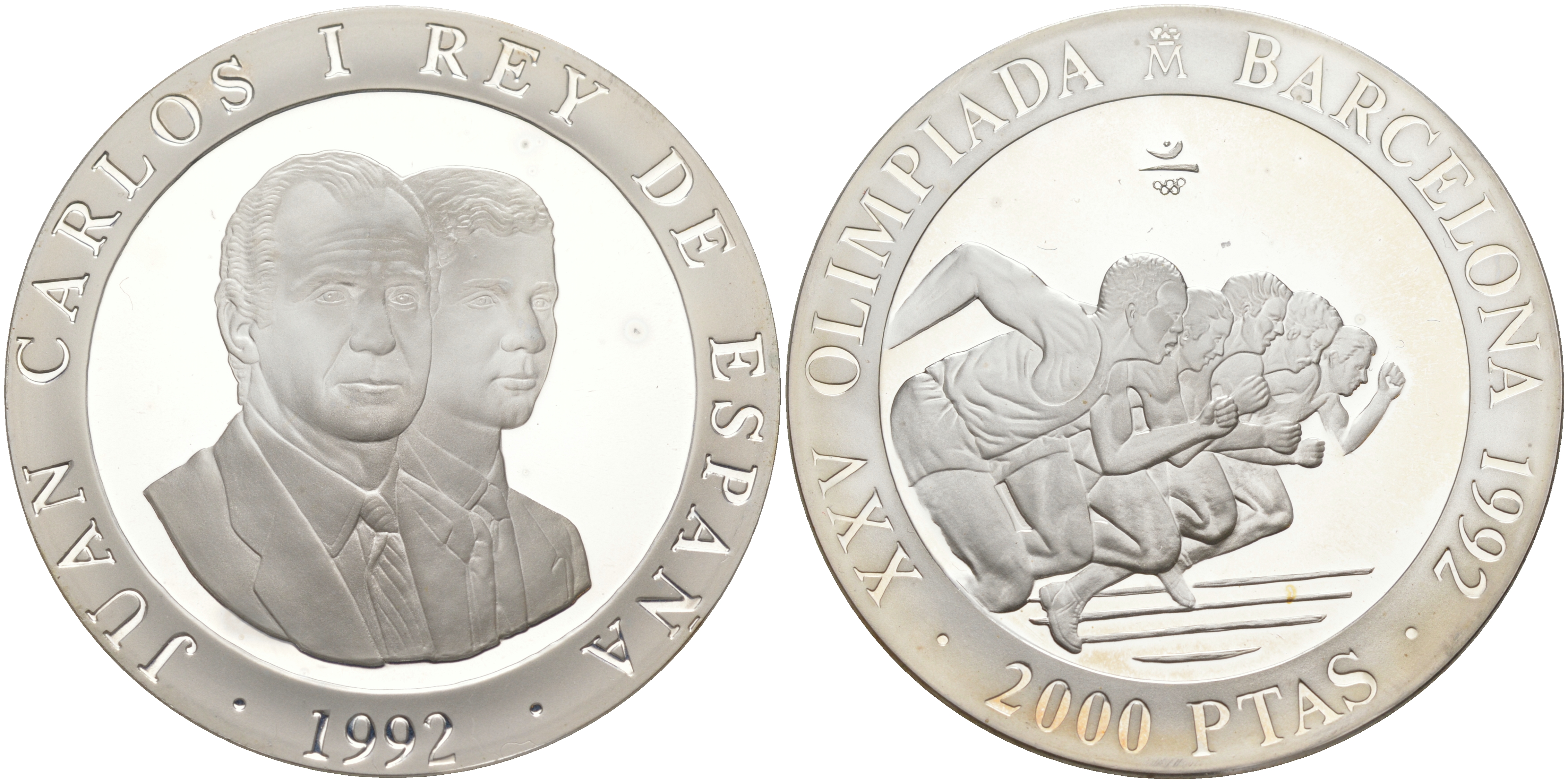 Испания 2000 песет 1992 XXV летние Олимпийские игры 1992 года в Барселоне, спринт KM 913 серебро PROOF 1072-8-53