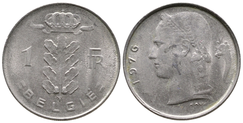 Бельгия 1 франк 1976 Belgie, Бодуэн I (1951-1993) KM 143.1 медно-никель 4622-336