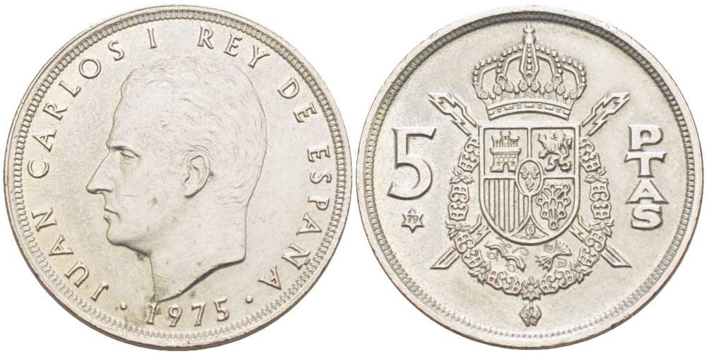 Испания 5 песет 1975 (79) Хуан Карлос I (1975-2014) KM 807 медно-никель 213-153