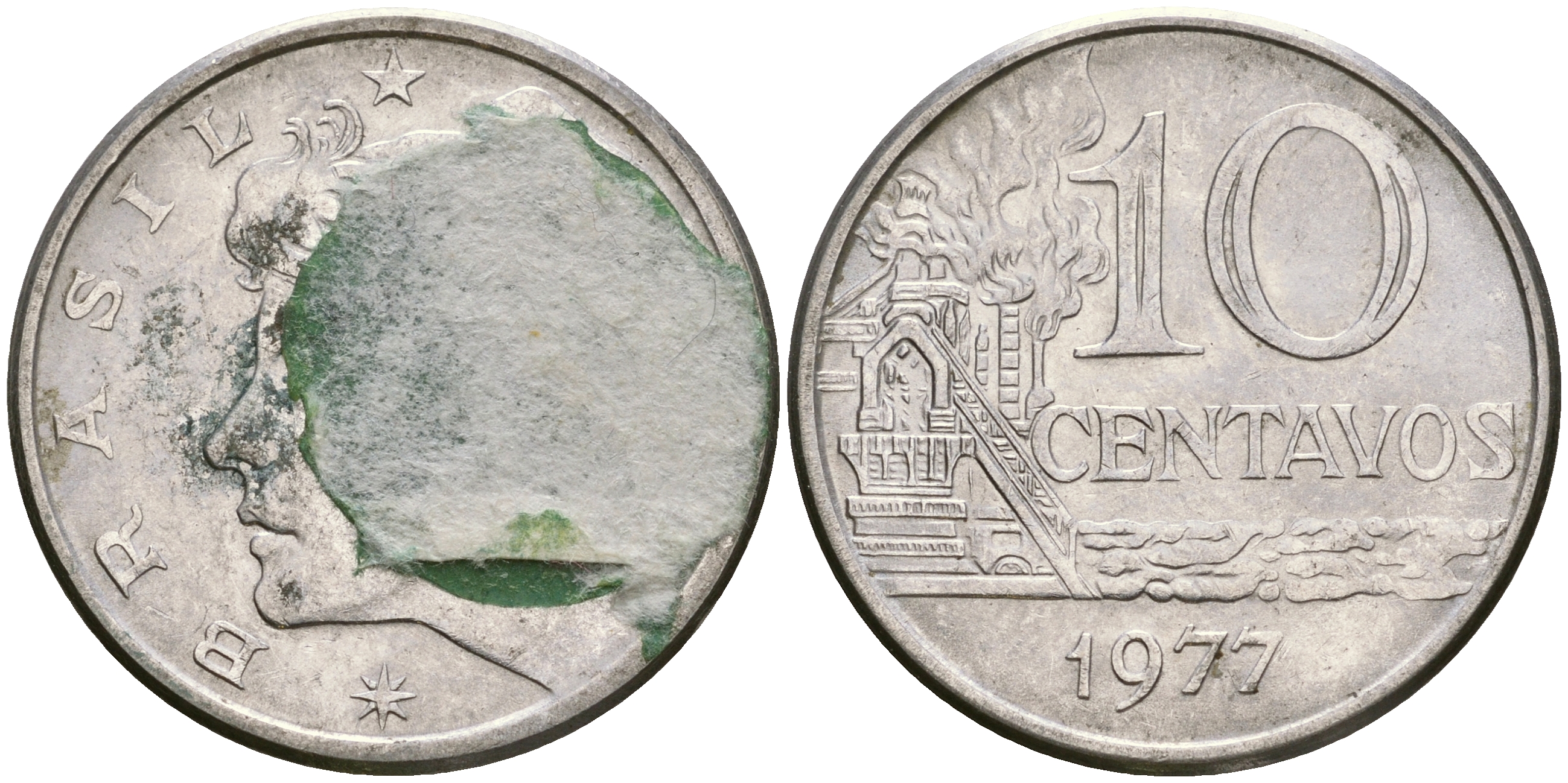 БРАЗИЛИЯ 10 СЕНТАВО 1977 KM 578.1а сталь 87-441