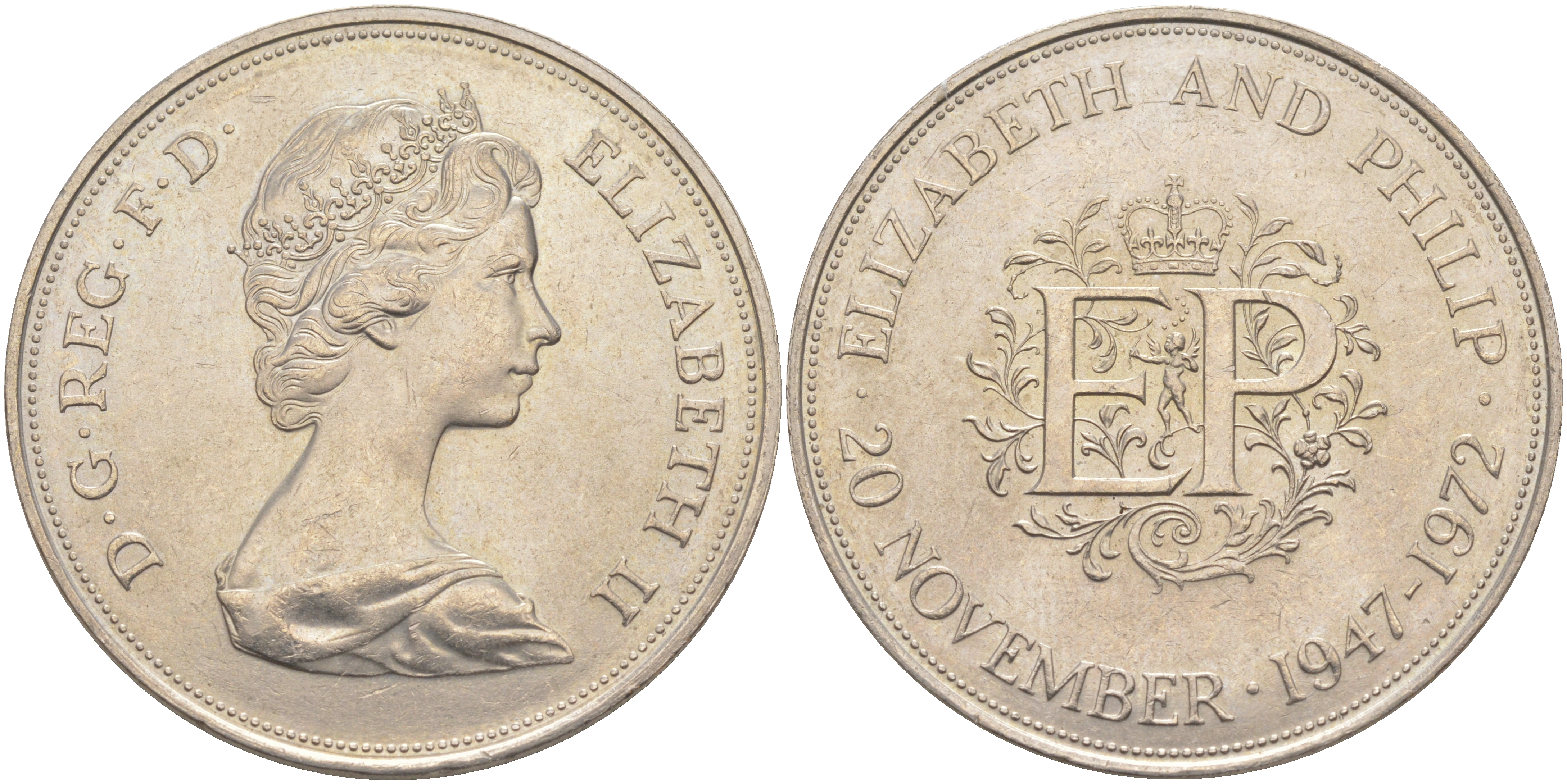 Великобритания 25 пенсов 1972 25 лет со дня свадьбы Елизавтеы II И Филлипа (1947-1972, серебрянная свадьба), Елизавета II (1952-2022) KM 917, Spink 4226 медно-никель 4552-531