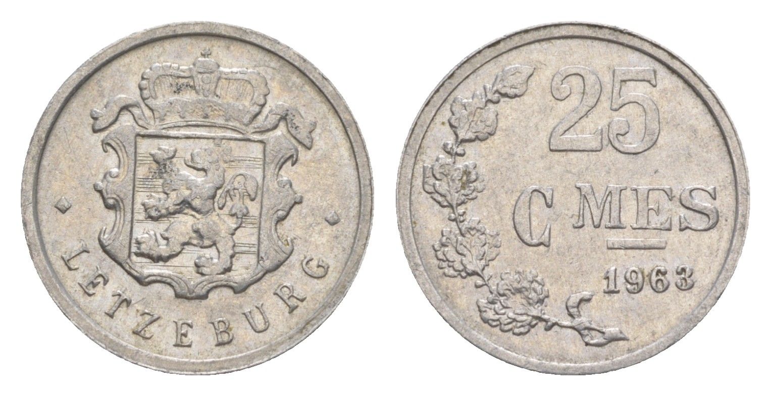 Люксембург 25 сантимов 1963 Шарлотта (1918-1964) KM 45a алюминий 4643-521