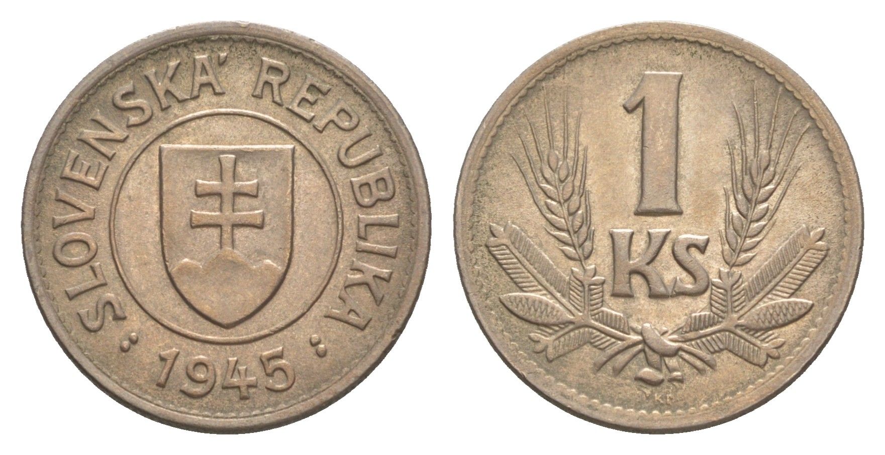 Словакия 1 крона 1945 KM 6 медно-никель aUNC 4644-929