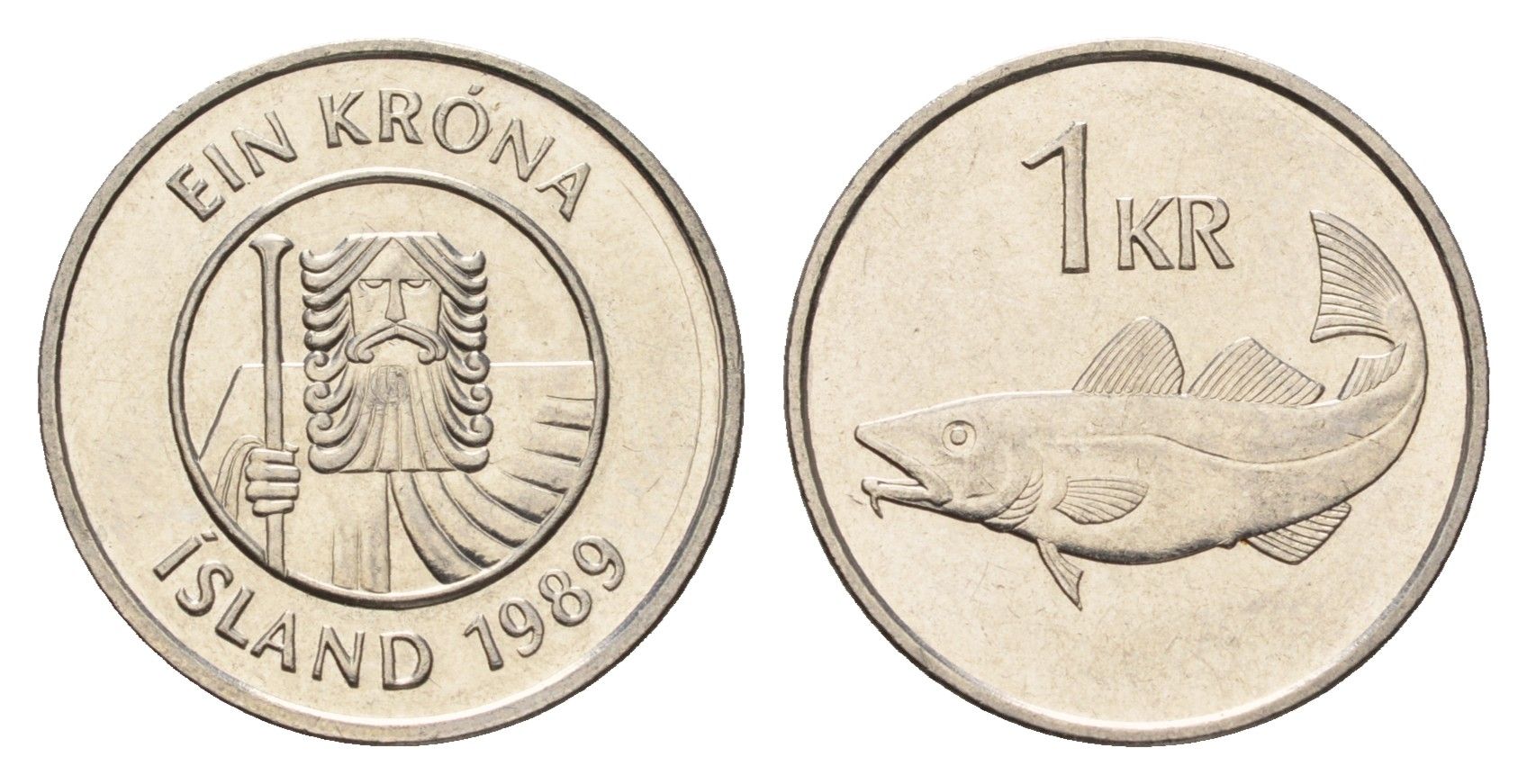 Исландия 1 крона 1989 треска KM 27a сталь плакированная никелем 4691-545