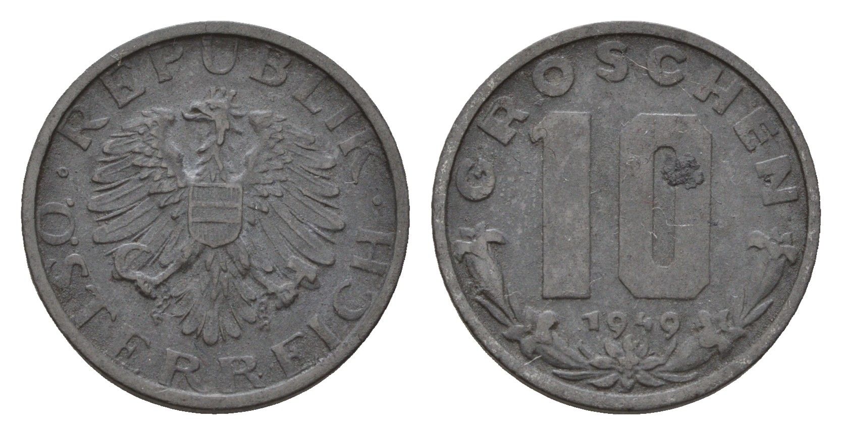 Австрия 10 грошей 1949 KM 2874 цинк 4669-664