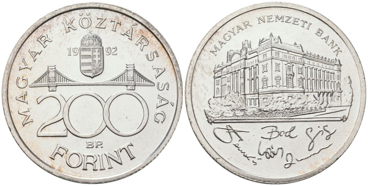 Венгрия 200 форинтов 1992 BP, национальный банк KM 689 серебро UNC 4574-1144
