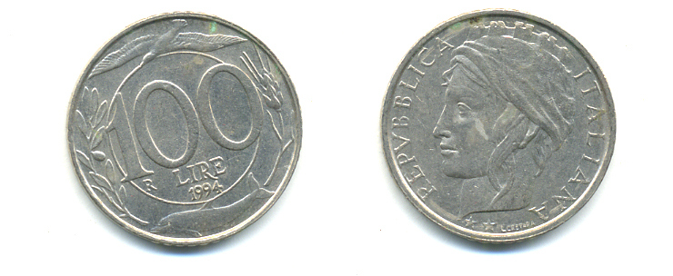 ИТАЛИЯ 100 ЛИР 1994 R KM 159 медно-никель 86-957