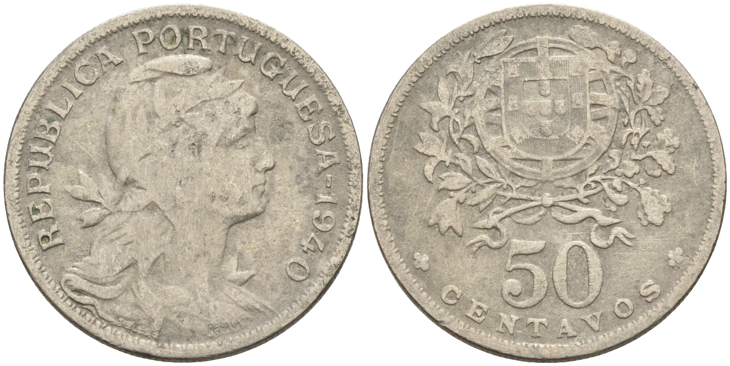 Португалия 50 сентаво 1940 KM 577 медно-никель 4563-1012