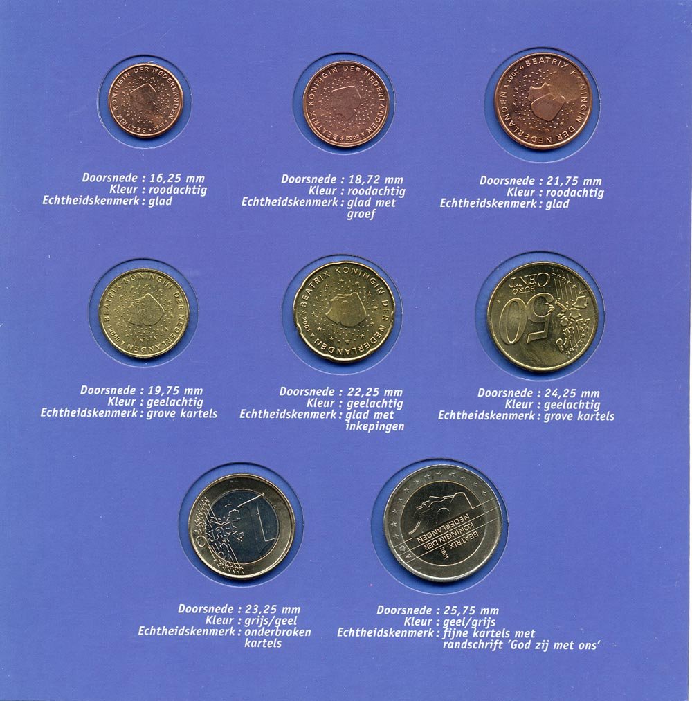 Нидерланды официальный набор из 8 монет 2001 на клею биметалл UNC 5-4-1-12