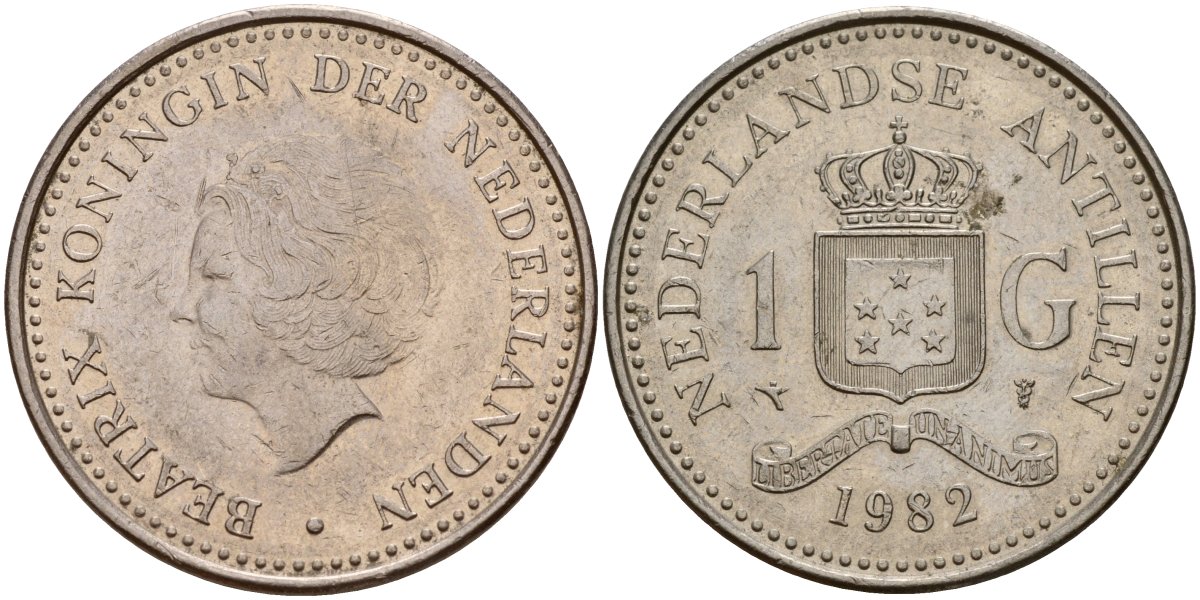 Нидерландские Антилы 1 гульден 1982 Беатрикс (1980-2013) KM 24 никель 4140-213
