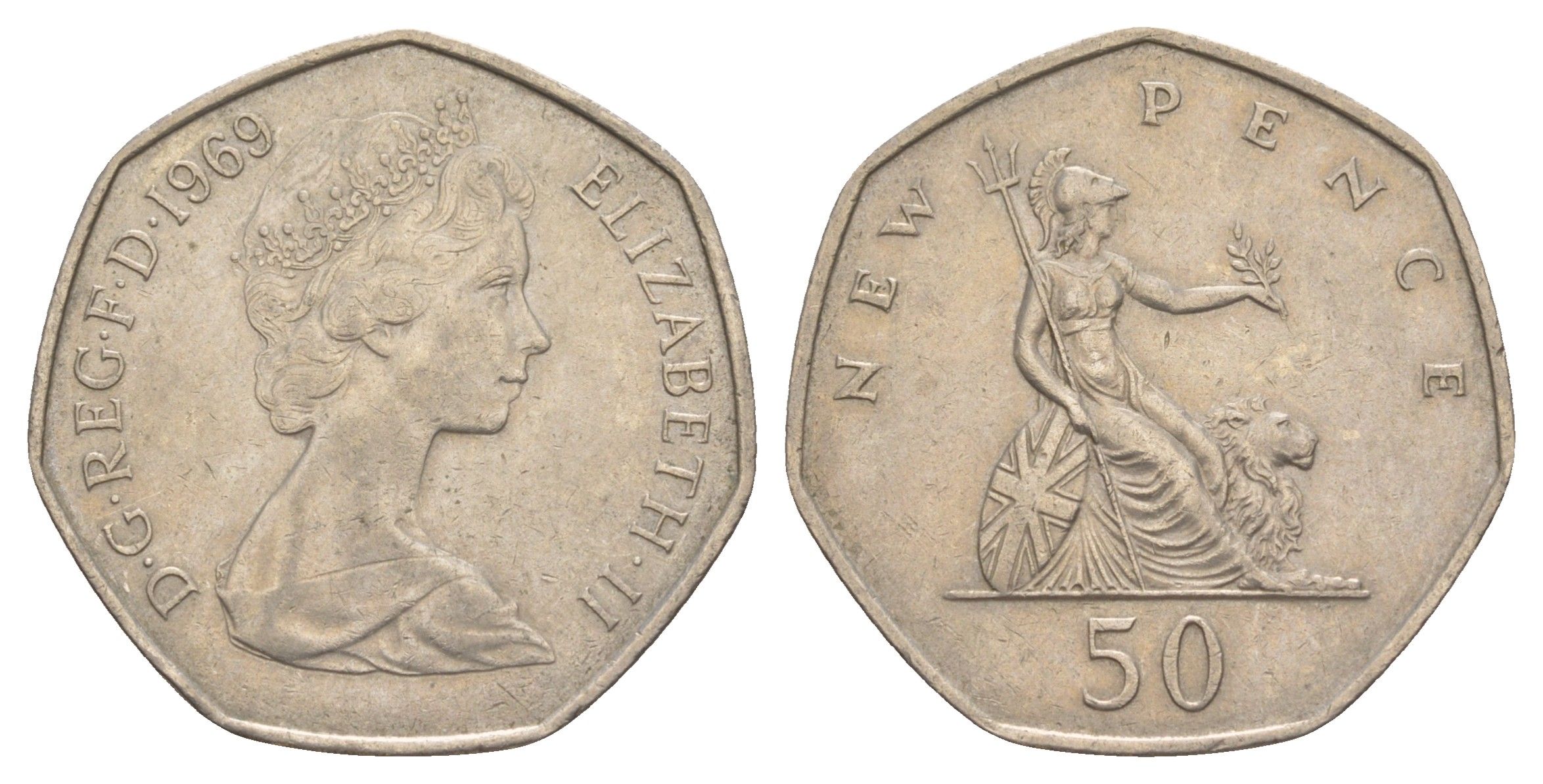 Великобритания 50 пенсов 1969 Елизавета II (1952-2022) KM 913, Spink 4223 медно-никель 4634-612