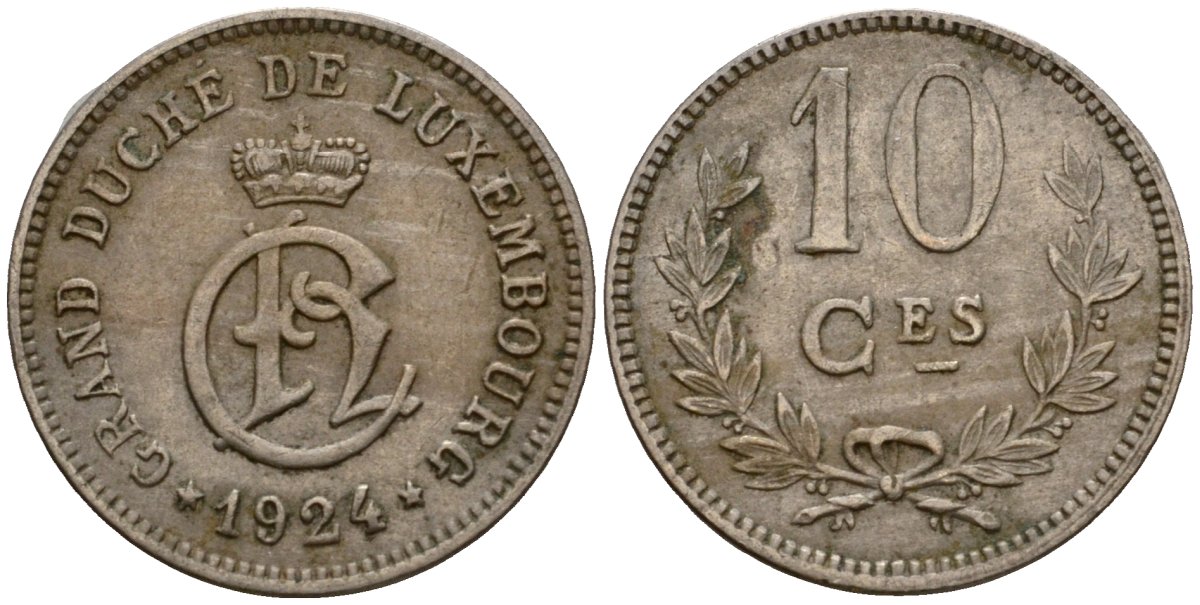 Люксембург 10 сантимов 1924 Шарлотта (1918-1964) KM 34 медно-никель 4584-114