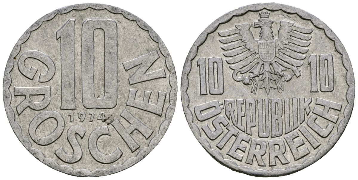 Австрия 10 грошей 1974 KM 2878 алюминий 4138-421