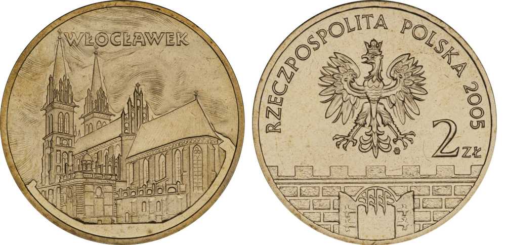 Польша 2 злотых 2005 MW, серия исторические места Польши, Влоцлавек (Wloclawek) KM 529, Parchimowicz 960 латунь UNC 603-1035