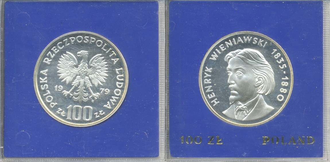 Польша 100 злотых 1979 MW, Генрик Венявский (1835-1880), в оригинальной пластиковой упаковке KM 98, Parchimowicz 284 серебро PROOF 5-3-1-24