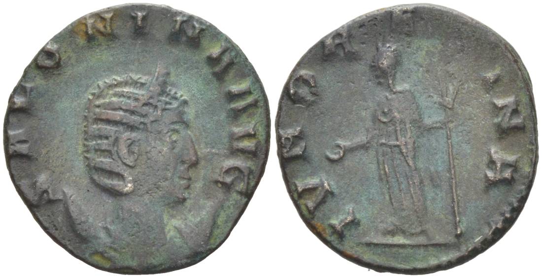 Римская Империя антониниан 257 - 258 Салонина, жена Галлиена, SALONINA AVG, бюст императрицы / IVNO REGINA, богиня Юнона, Рим RIC 29 биллон 1073-20-14